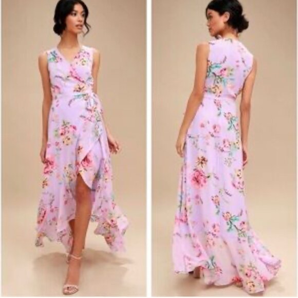 Lulus Tawny Lavender Floral Print Wrap Maxi Dress XS - Picture 1 of 9